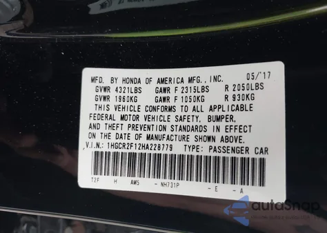 2017 Honda Accord Sport Se from USA, damaged, VIN 1HGCR2F12HA228779